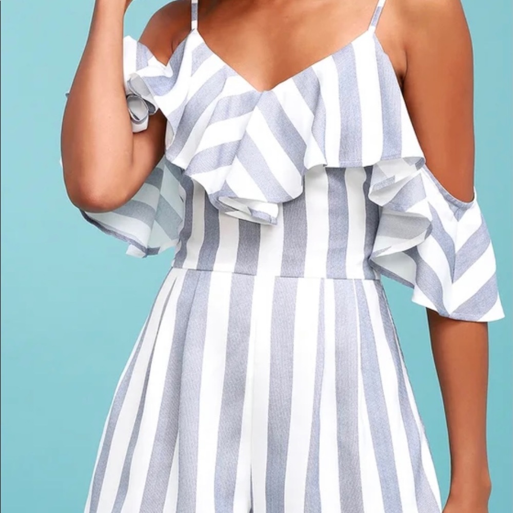 Beach house blue&white off shoulder romper
